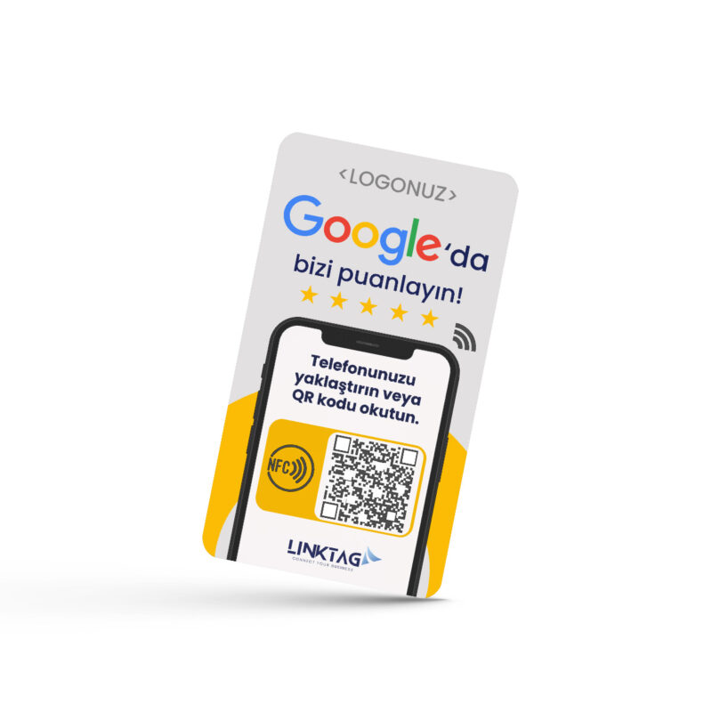Linktag NFC ve QR Kodlu Google Yorum ve Puanlama Kartı